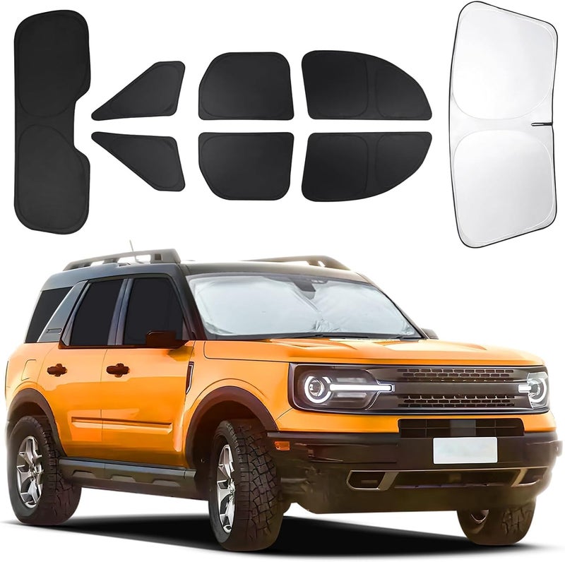 JASVIC for Ford Bronco Sport 2021-2025 Car Window Shades, 8pcs Privacy Sun Shade Set for Front Windshield Side and Rear Windows, Full Window Covers Keeps Vehicle Cool for Camping Napping - Image 1